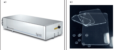 圖1：Spirit 1040-IMC 激光器（a）具備高重復(fù)率的工業(yè)飛秒激光器，平均功率高達16瓦，是進行 ClearShape加工（b）的理想之選。